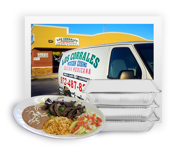 photo catering van car for los corrales mexican cuisine restaurant exterior of restaurant in garland texas yellow white delivery van